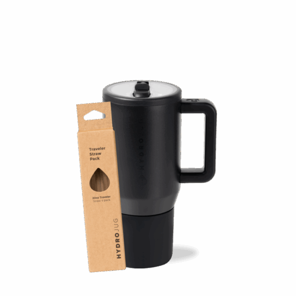Black Traveler 20oz + Replacement Straw Pack Bundle