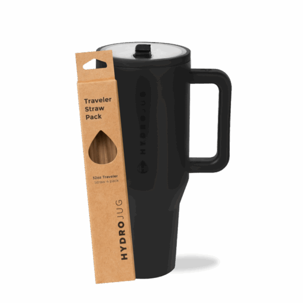 Black Traveler 32oz + Replacement Straw Pack Bundle