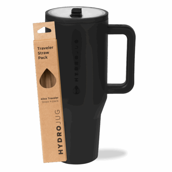 Black Traveler 40oz + Replacement Straw Pack Bundle