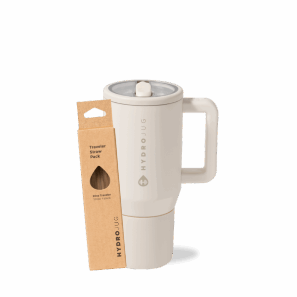 Cream Traveler 20oz + Replacement Straw Pack Bundle