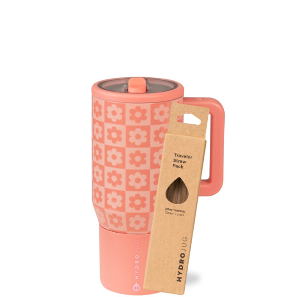 Daisy Checkers Traveler 20oz + Replacement Straw Pack Bundle